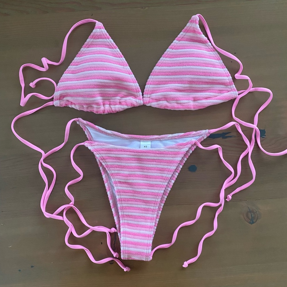 Pink & white striped string bikini